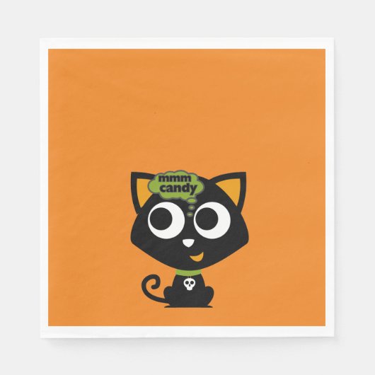 Black Cat Mmm Candy Halloween Serviette (Vorderseite)