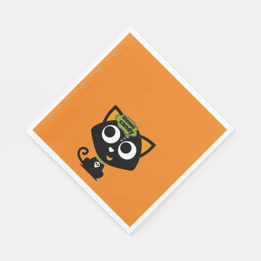 Black Cat Mmm Candy Halloween Serviette (Ecke)