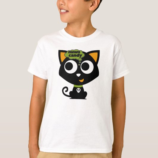 Black Cat Mmm Candy Halloween T-Shirt (Vorderseite)