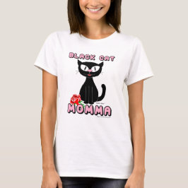 BLACK CAT MOMMA Lächelnder Cartoon Katze mit Rote T-Shirt