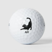 Black Cat Monogram Animal Kitten Pet Golfball (Vorderseite)