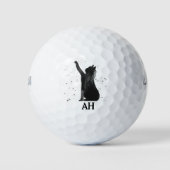 Black Cat Monogram Animal Kitten Pet Golfball (Vorderseite)
