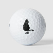 Black Cat Monogram Animal Kitten Pet Golfball (Vorderseite)