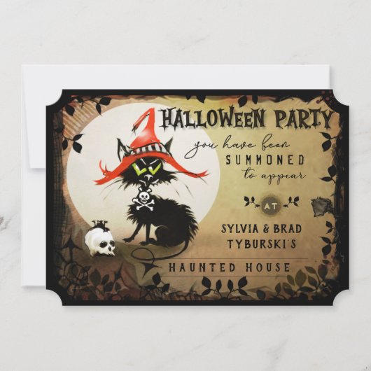 Black Cat & Moon Halloween-Party Einladung (Vorderseite)