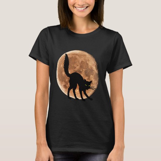 Black Cat Moon Halloween T-Shirt (Vorderseite)