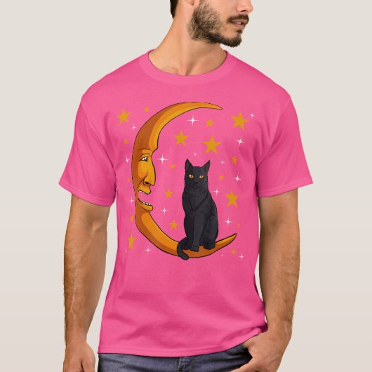 Black Cat Moon Kitten Lover Funny Crescent Pet Own T-Shirt (Vorderseite)
