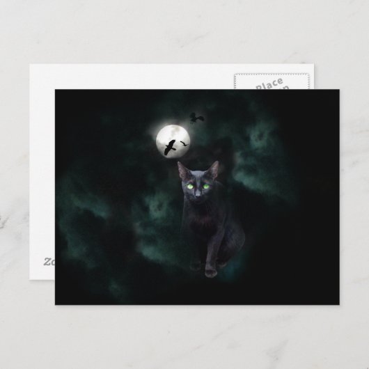 Black Cat Moon Postcard Postkarte (Vorne/Hinten)