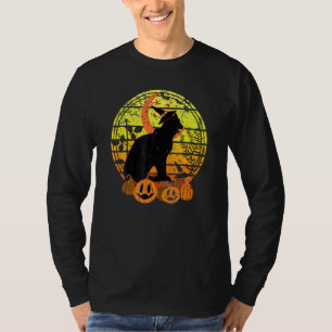 Black Cat Moon Pumpkin Hexenhut Halloween Beängsti T-Shirt
