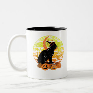 Black Cat Moon Pumpkin Witch Hat Halloween Scary V Zweifarbige Tasse