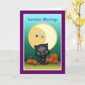 Black Cat Moon Samhain Segen Grußkarte Karte (Gelbe Blume)
