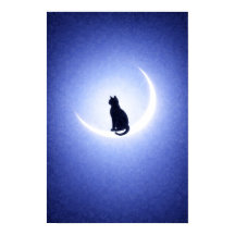 Black Cat Moon Wall Art – Celestial Blue Decor