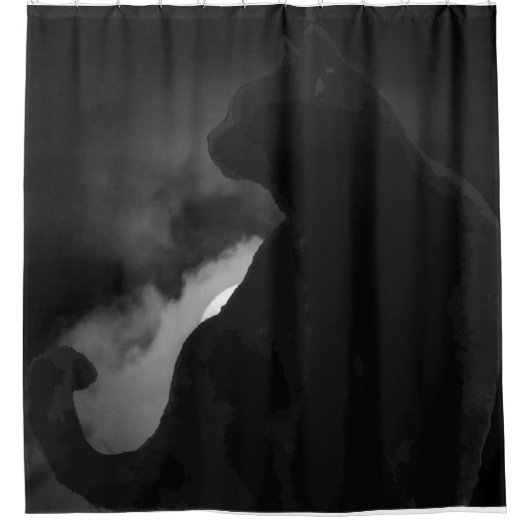 Black Cat Moonlight Silhouette Duschvorhang (Vorderseite)