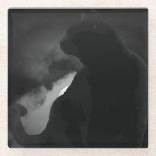 Black Cat Moonlight Silhouette Glasuntersetzer