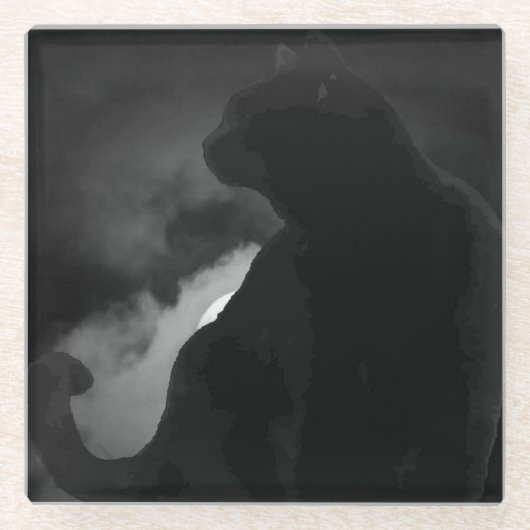 Black Cat Moonlight Silhouette Glasuntersetzer (Vorderseite)