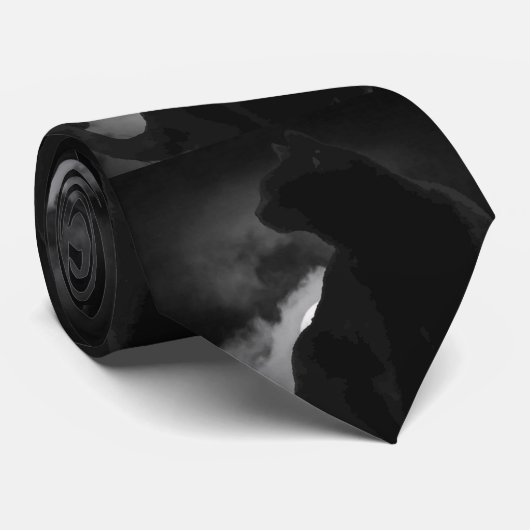 Black Cat Moonlight Silhouette Krawatte (Gerollt)