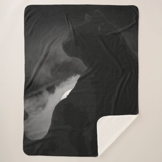 Black Cat Moonlight Silhouette Sherpadecke (Vorderseite)
