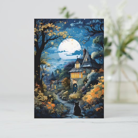 Black Cat - Moonlit Serenity Card (Stehend Vorderseite)