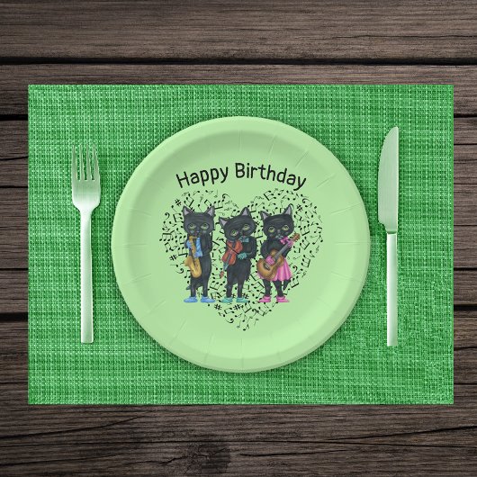 Black Cat Musicians Instruments Musiknote Herz Pappteller