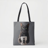 Black Cat "MY HUMAN" Tote Bag - Funny Canvas Tote Tasche (Vorderseite)