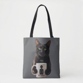 Black Cat "MY HUMAN" Tote Bag - Funny Canvas Tote Tasche