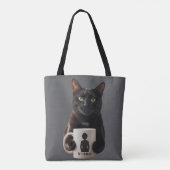 Black Cat "MY HUMAN" Tote Bag - Funny Canvas Tote Tasche (Rückseite)