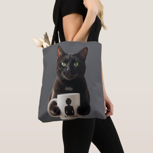Black Cat "MY HUMAN" Tote Bag - Funny Canvas Tote Tasche (Von Nahem)