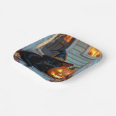 Black Cat Napping on Pumpkin Halloween Pappteller (Gewinkelt)