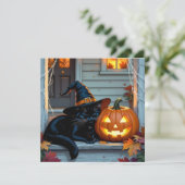 Black Cat Napping Pumpkin Halloween Personalisiert (Stehend Vorderseite)