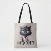 Black Cat Need Coffee Tasche (Vorderseite)