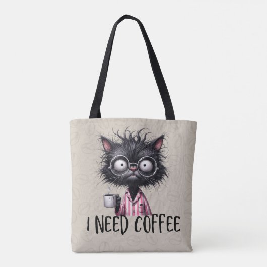 Black Cat Need Coffee Tasche (Rückseite)