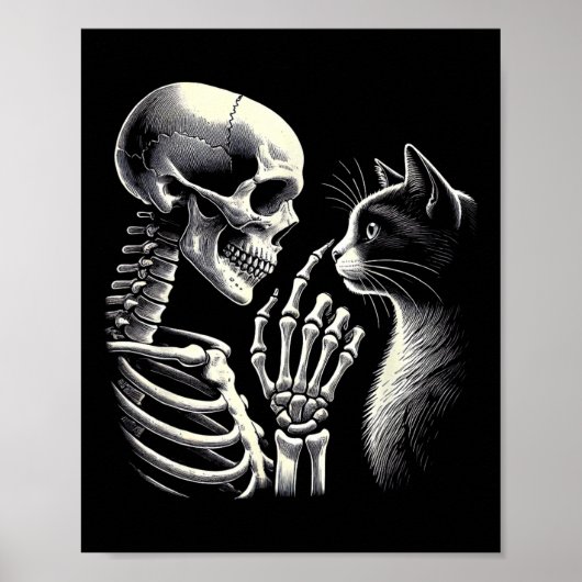Black Cat Nose Skeleton Hand Funny Halloween Cat L Poster (Vorne)