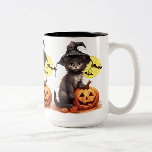 Black Cat On A Jack Zweifarbige Tasse (Rechts)