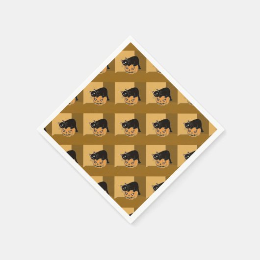 Black Cat on a Pumpkin Serviette (Ecke)