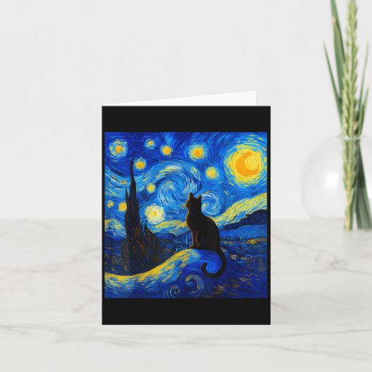 Black Cat On a Starnight - Cat Lover Funny Van Karte (Vorderseite)