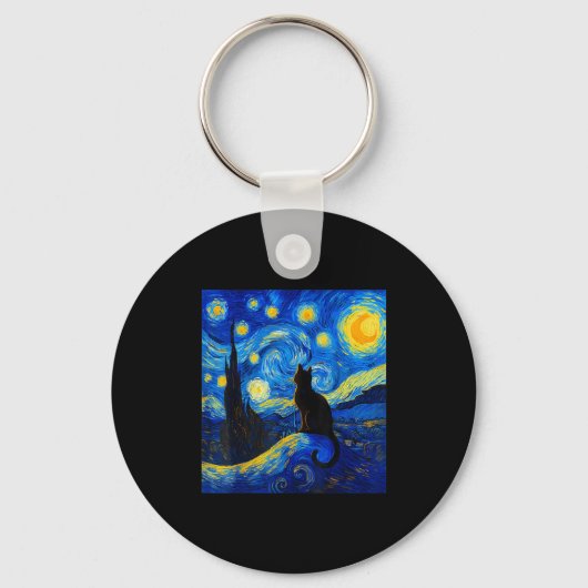 Black Cat On a Starnight - Cat Lover Funny Van Schlüsselanhänger (Vorderseite)