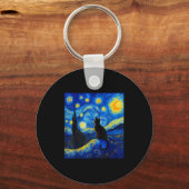 Black Cat On a Starnight - Cat Lover Funny Van Schlüsselanhänger (Vorderseite)