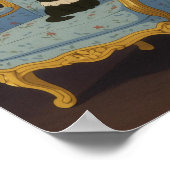 Black Cat on Blue Floral Armchair Poster (Ecke)