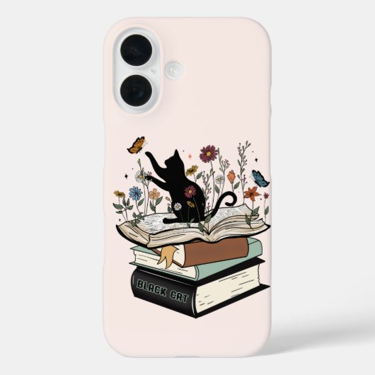 Black Cat on Book Funny Cat Case-Mate iPhone Hülle (Rückseite)