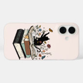 Black Cat on Book Funny Cat Case-Mate iPhone Hülle (Rückseite (Horizontal))