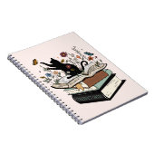 Black Cat on Book Funny Cat Notebook Notizblock (Rechte Seite)