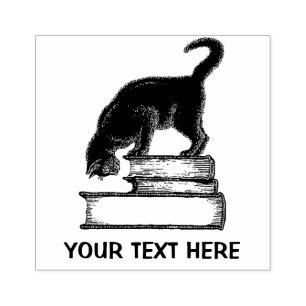 Black Cat on Books Rubber Briefmarke Gummistempel