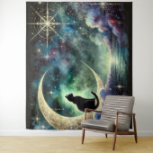 Black Cat on Crescent Moon mit Starry Night Sky Wandteppich (Beispiel)