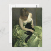 Black Cat on Green Gown Postkarte (Vorne/Hinten)