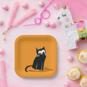 Black Cat on Orange – Kids Pappteller (Party)