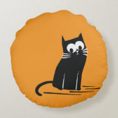 Black Cat on Orange – Kids  Rundes Kissen (Rückseite)