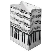 Black Cat On Piano Keys Mittlere Geschenktüte (Rückseite Schrägansicht)