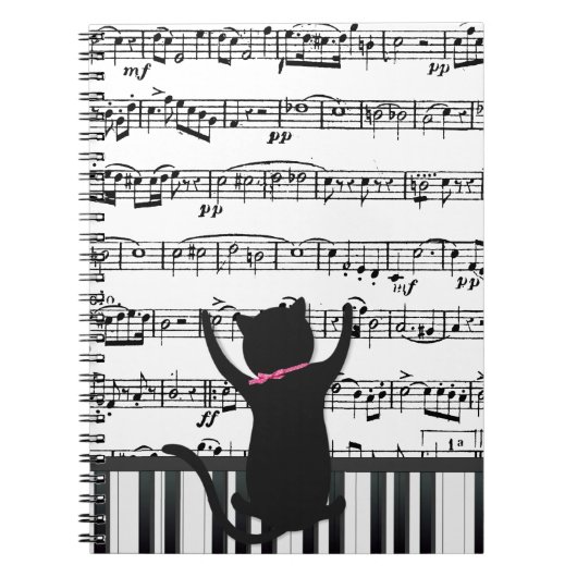 Black Cat On Piano Keys Notizblock (Vorderseite)