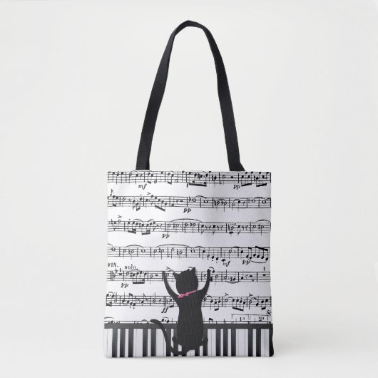 Black Cat On Piano Keys Tasche (Vorderseite)