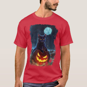 Black Cat On Pumpkin Full Moon Halloween-Kostüm T-Shirt
