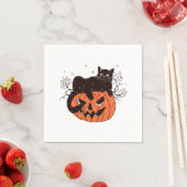 Black Cat On Pumpkin Gesicht Halloween Kostüm Spoo Serviette (Beispiel)